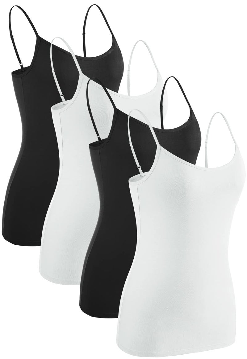 Rosyline 4 Piece Women Camisole Basic Undershirt Adjustable Spaghetti Strap Tank Top Black/White/Black/White S - Image 1